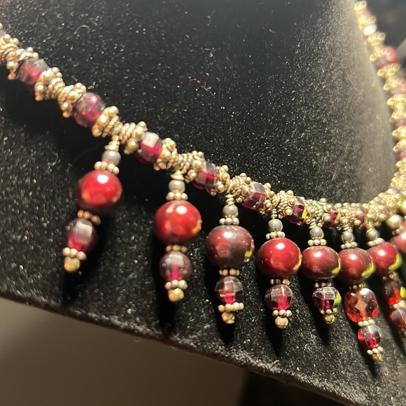 GARNET CUSTOM NECKLACE ⚜️ Garnet & Sterling Toggle 15” Choker - Picture 4 of 7